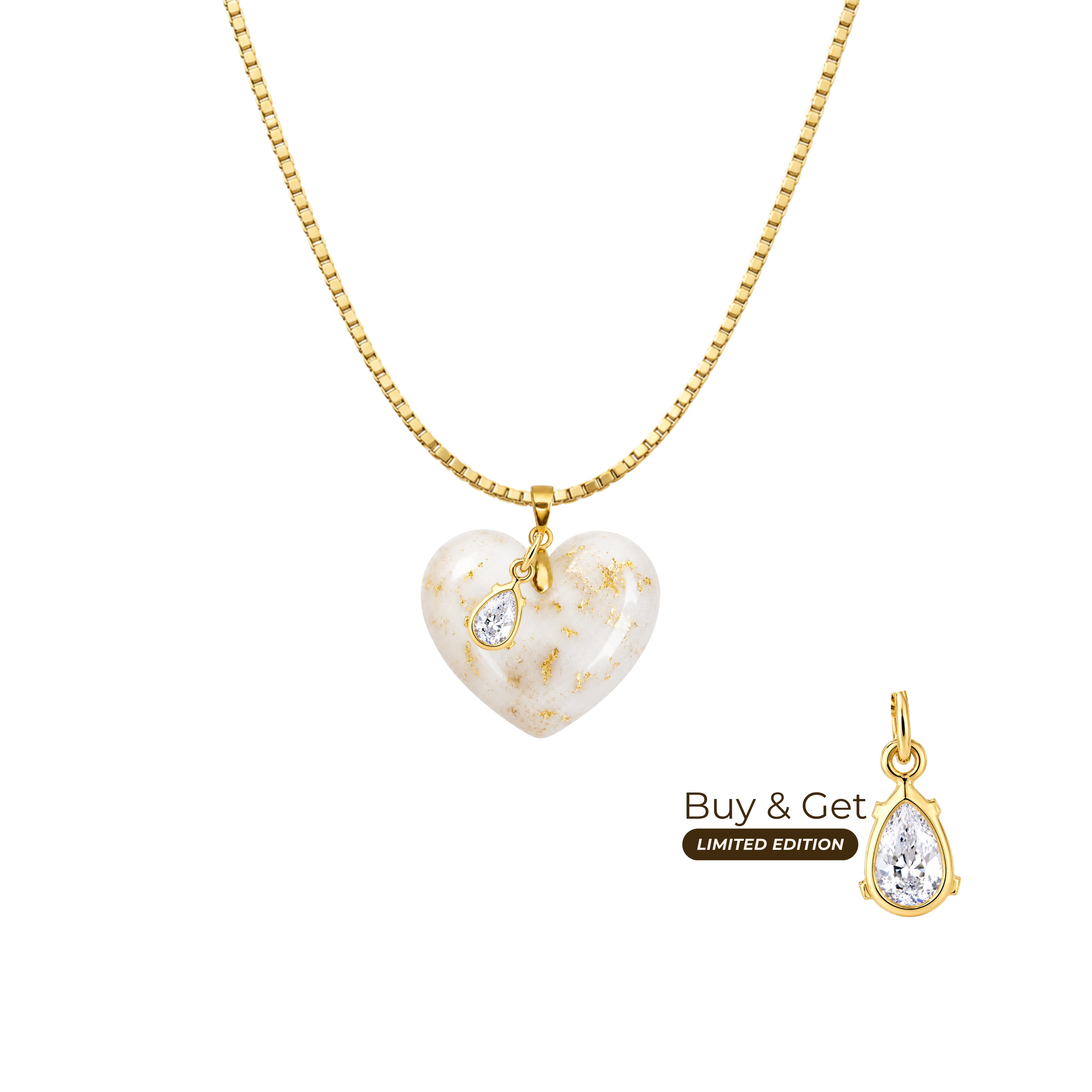 Cuore Paffuto con Foglia d’Oro, Catena e Goccia di Zirconia VIP