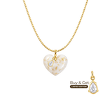 Cuore Paffuto con Foglia d’Oro, Catena e Goccia di Zirconia VIP