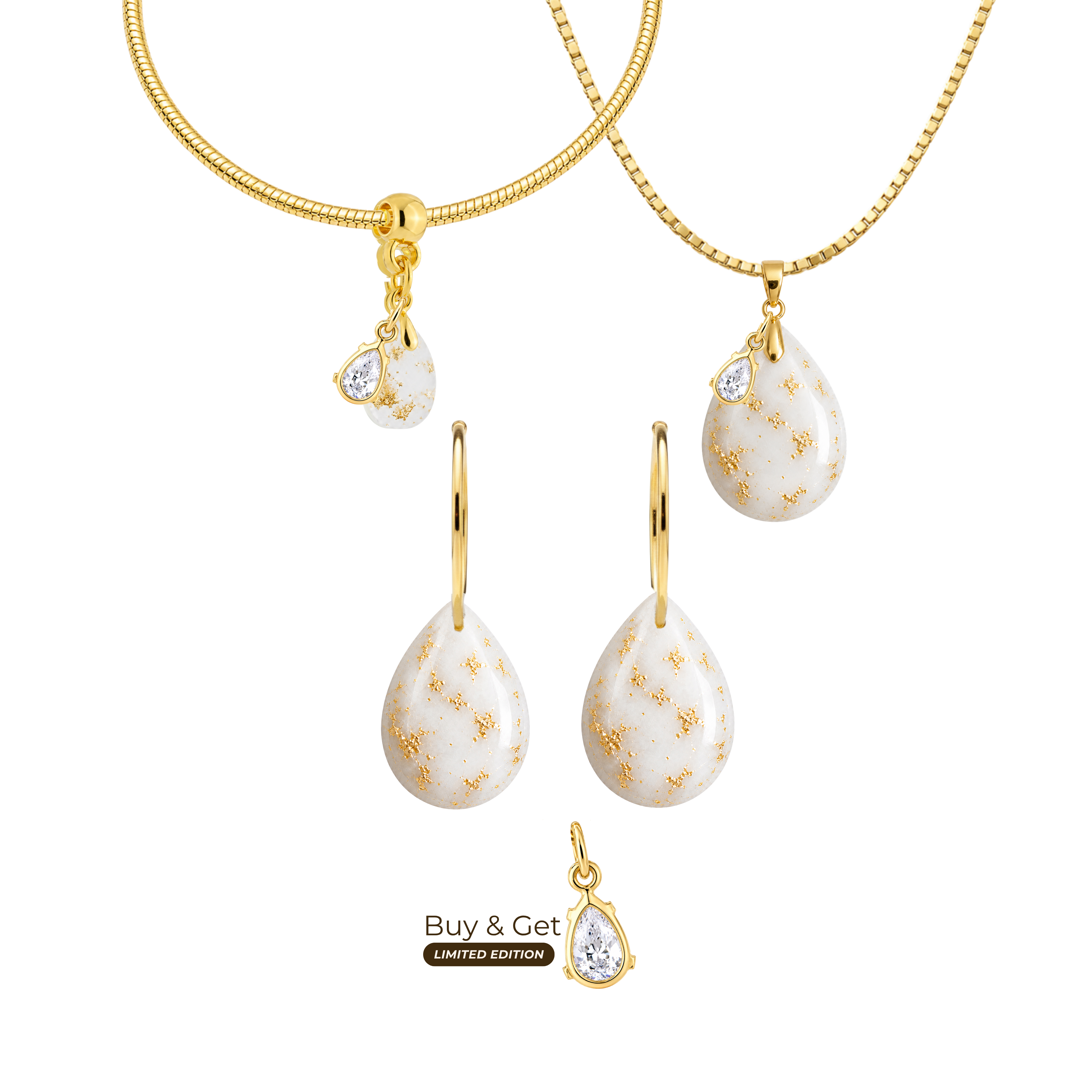 Chubby Mini Drop with Gold Leaf and Zirconia Drop