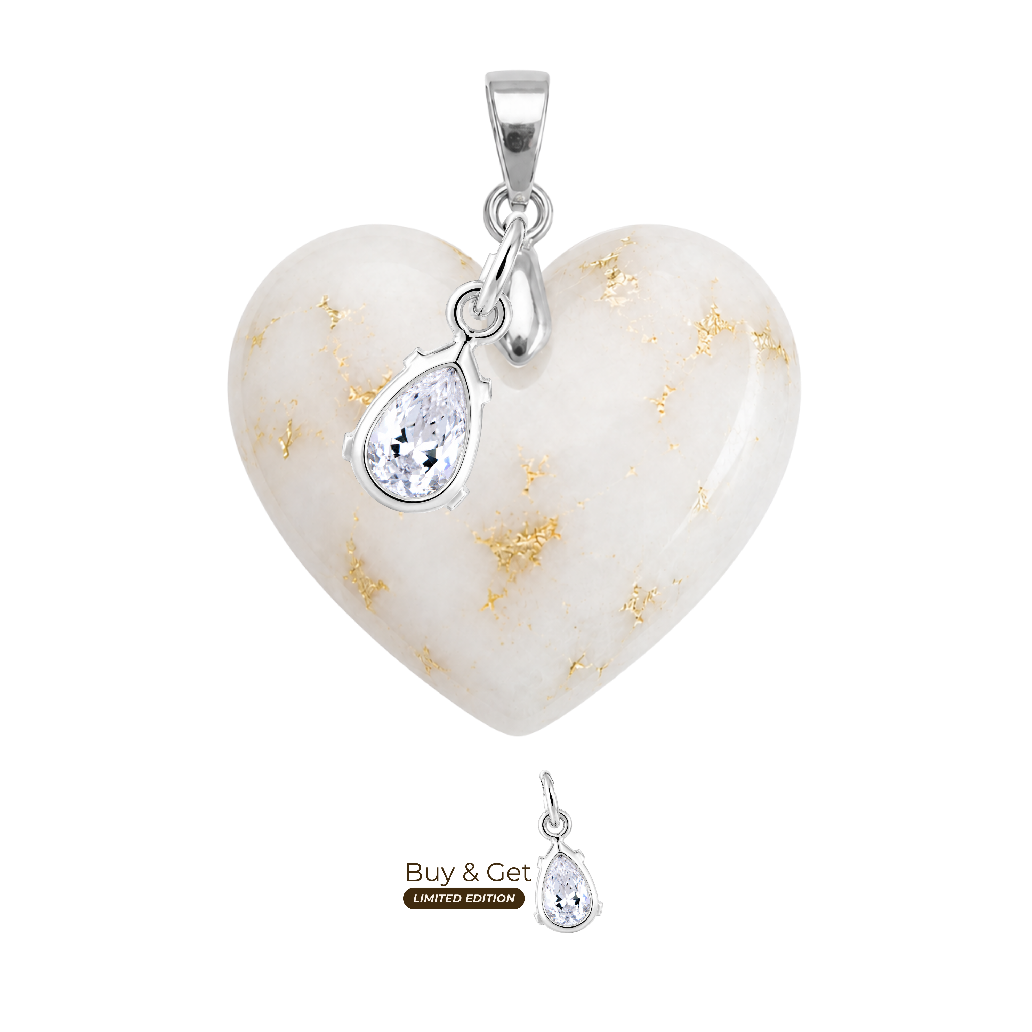 Cuore Paffuto con Foglia d’Oro e Goccia di Zirconia