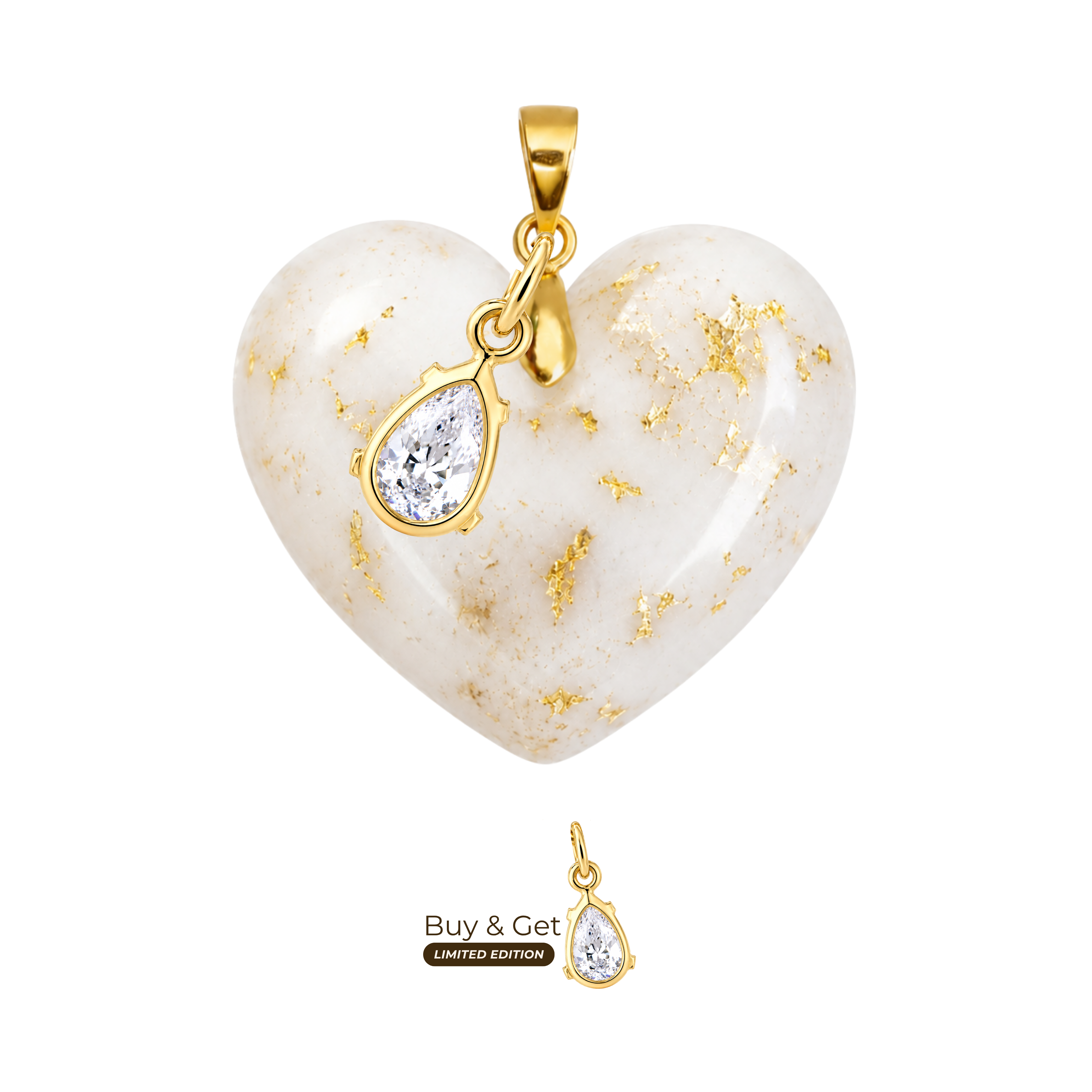 Cuore Paffuto con Foglia d’Oro e Goccia di Zirconia