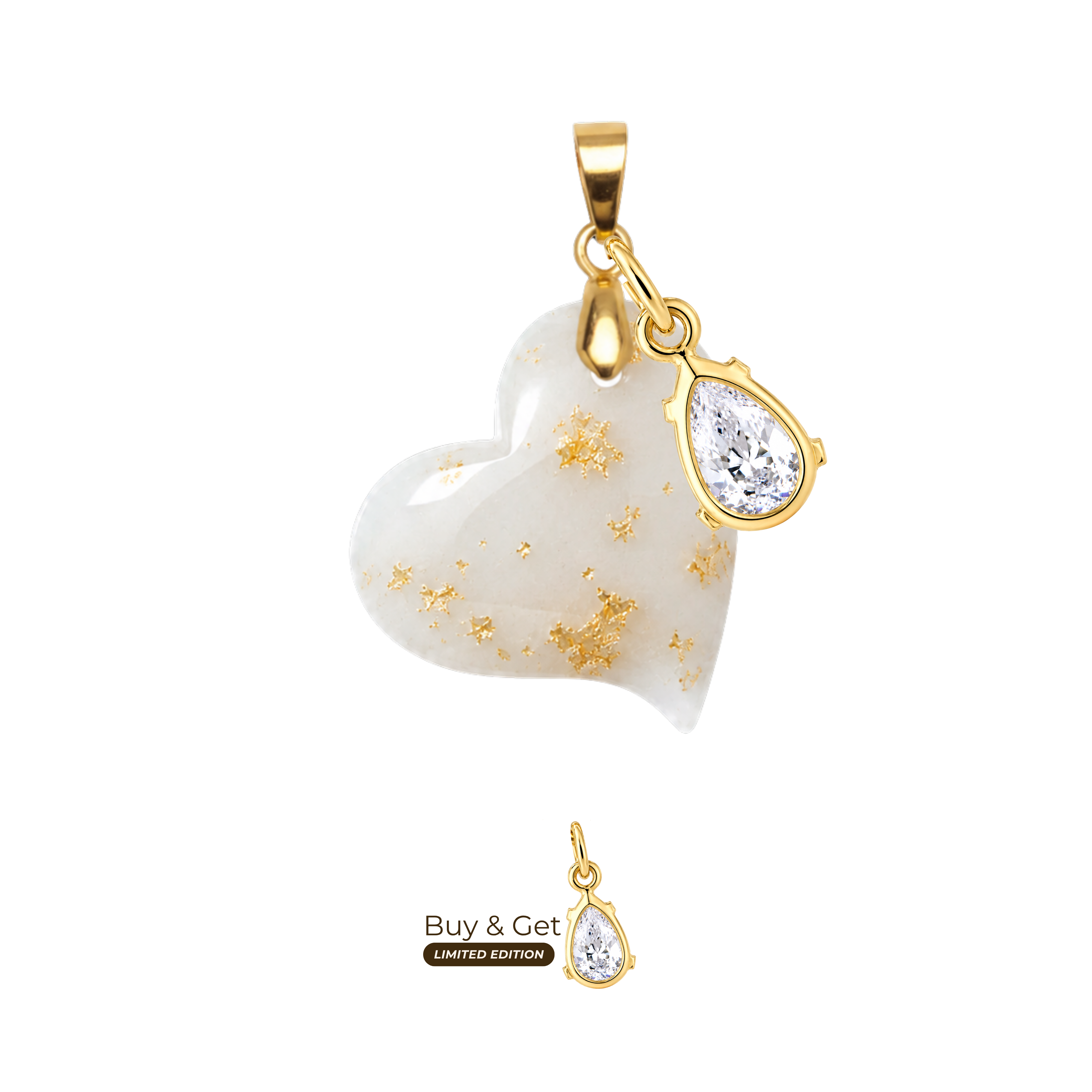 Cœur Torsadé  avec Feuilles d’Or et Goutte de Zircone