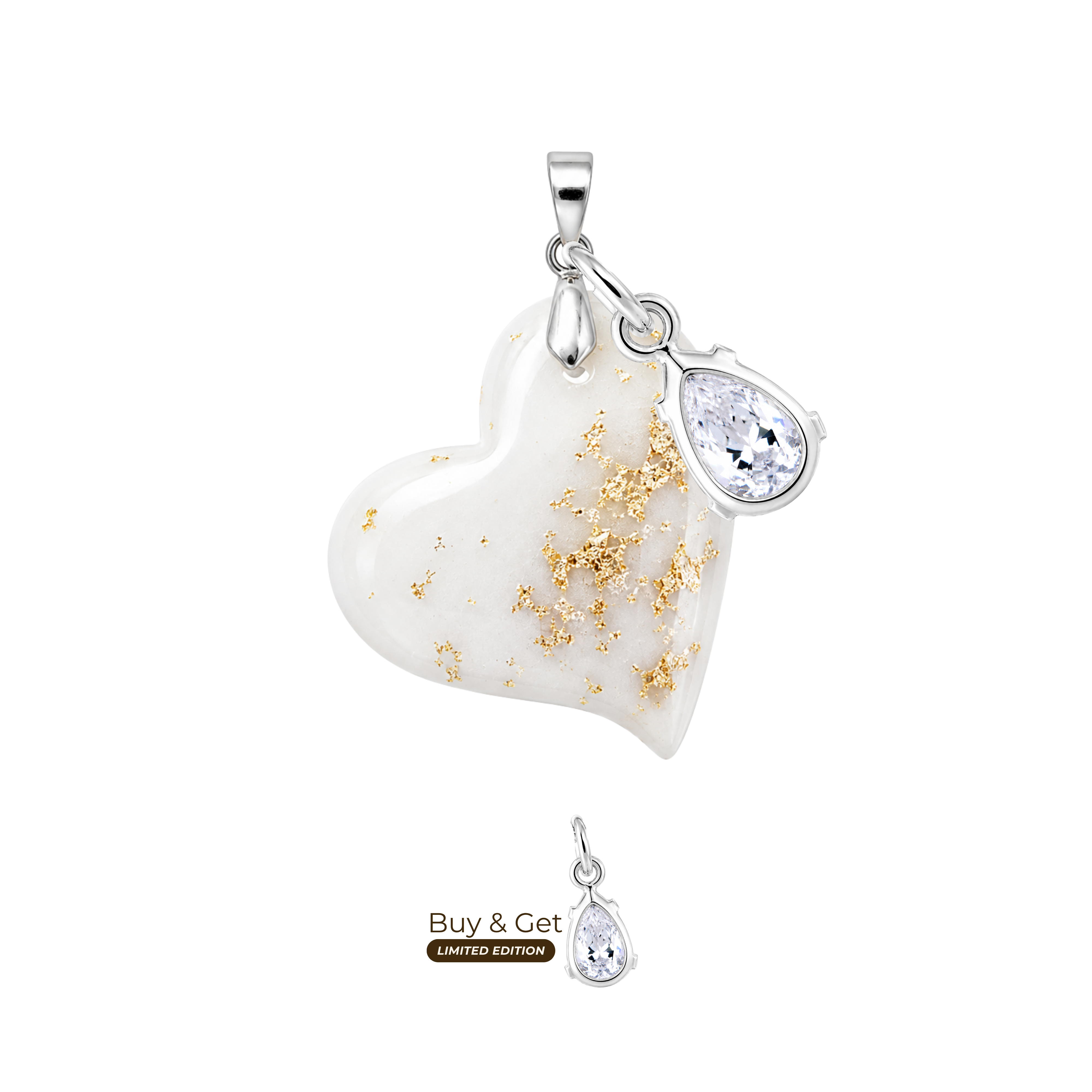 Cœur Torsadé  avec Feuilles d’Or et Goutte de Zircone
