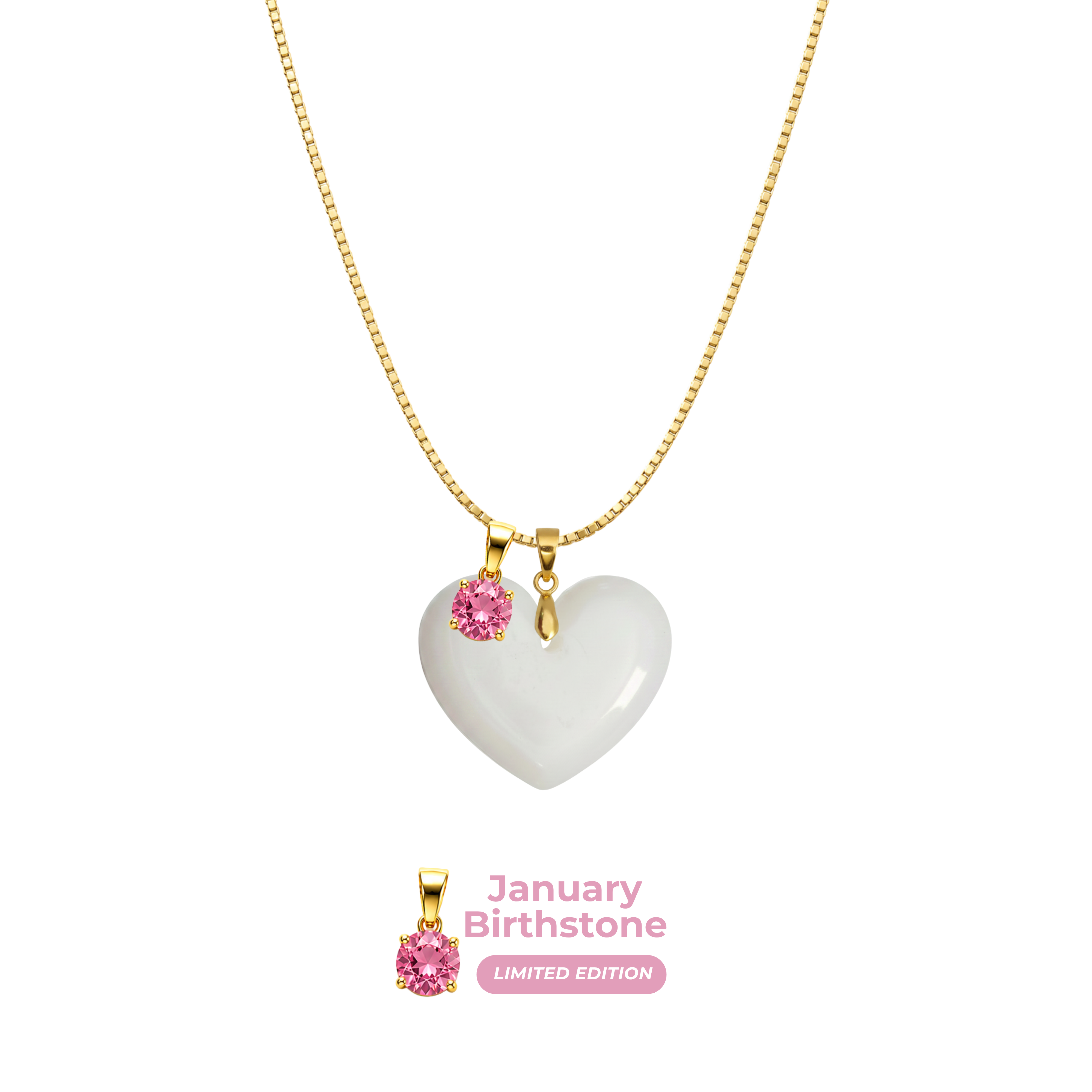 Chubby Heart with Chain and Birthstone Pendant