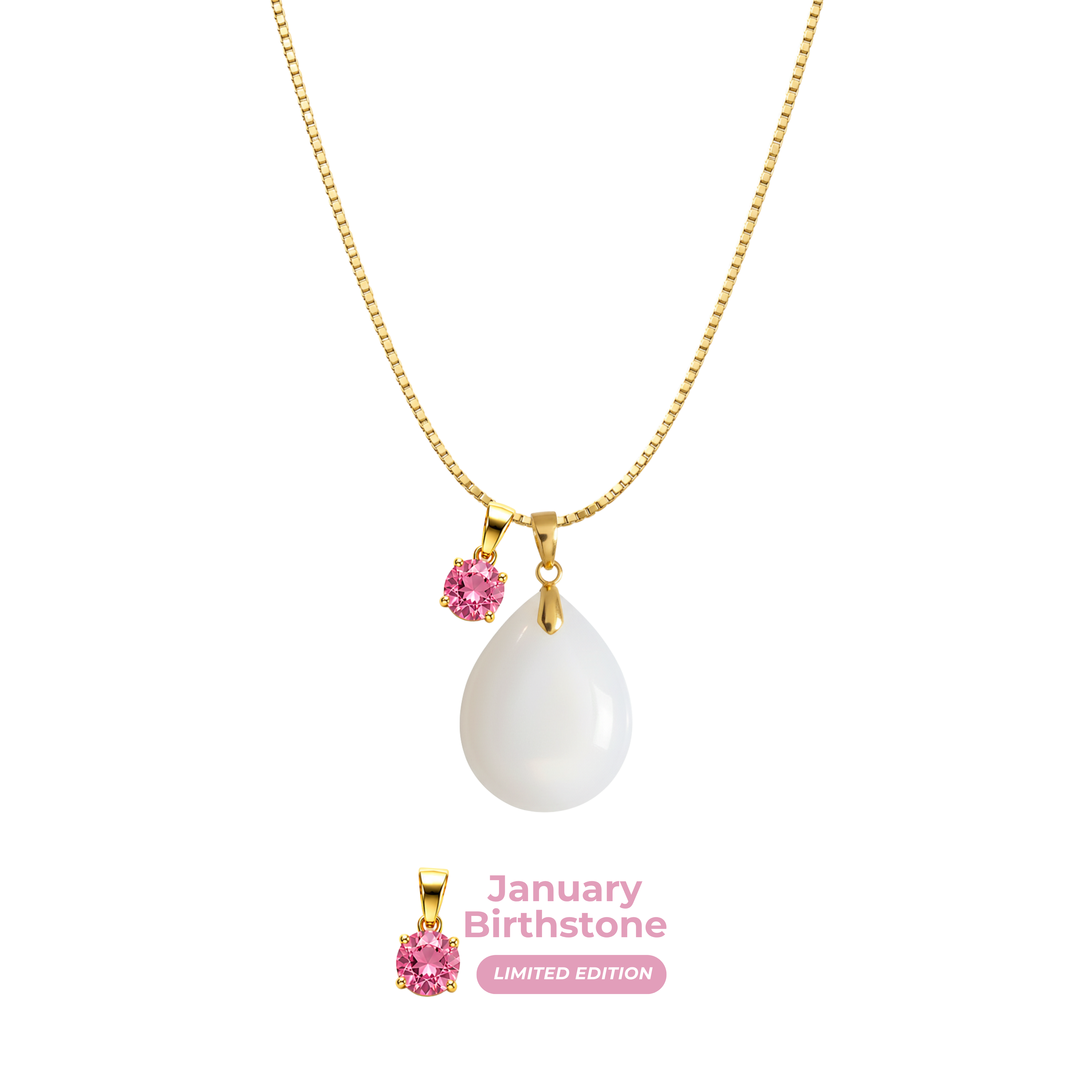 Mini Gota Gordita con Cadena y Colgante de Mes de Nacimiento