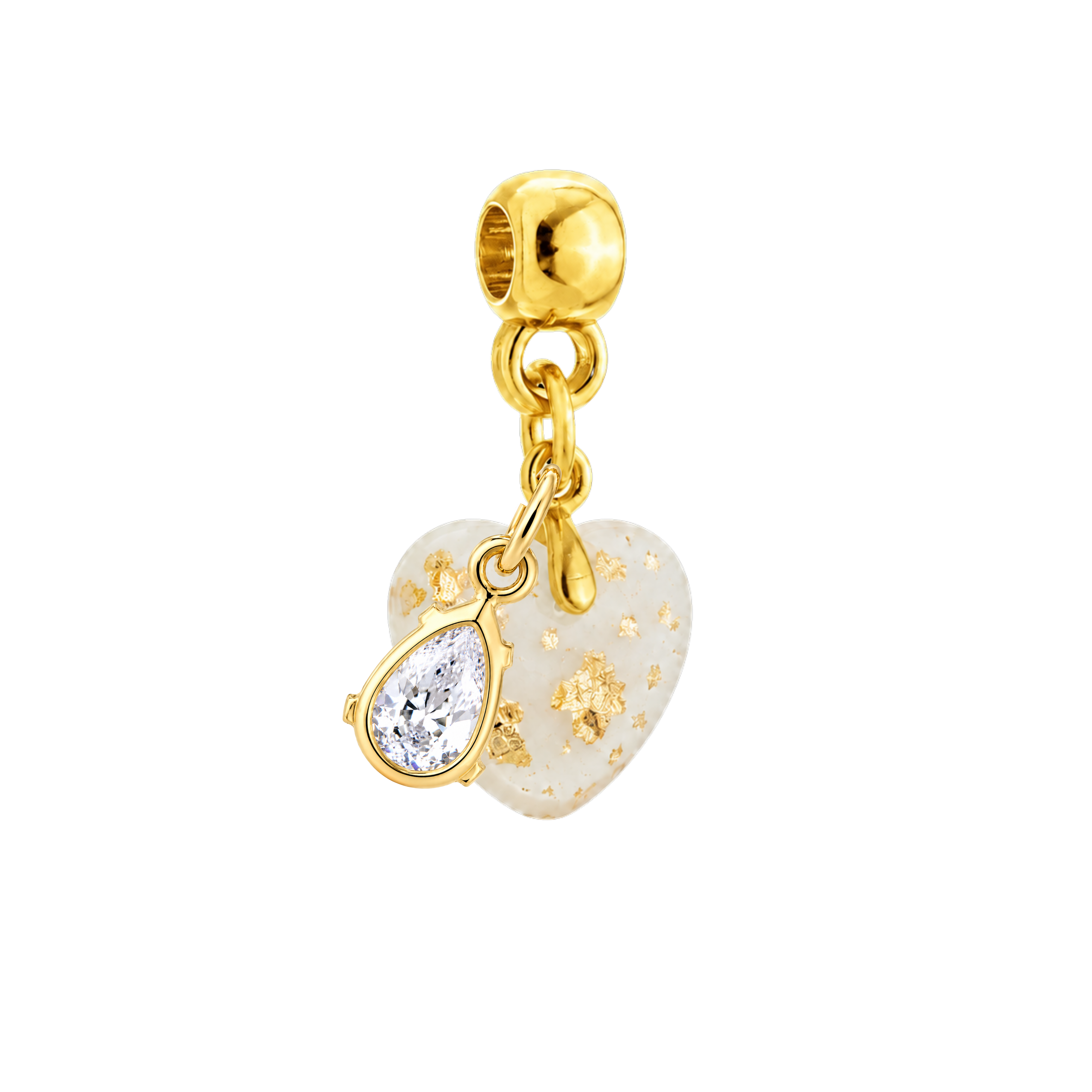 Mini Chubby Heart Gold Leaf with Zirconia Drop