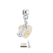 Mini Coração Gordinho com Folhas Douradas e Gota Zircônia
