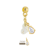 Mini Coração Torcido com Folhas Douradas e Gota Zircônia