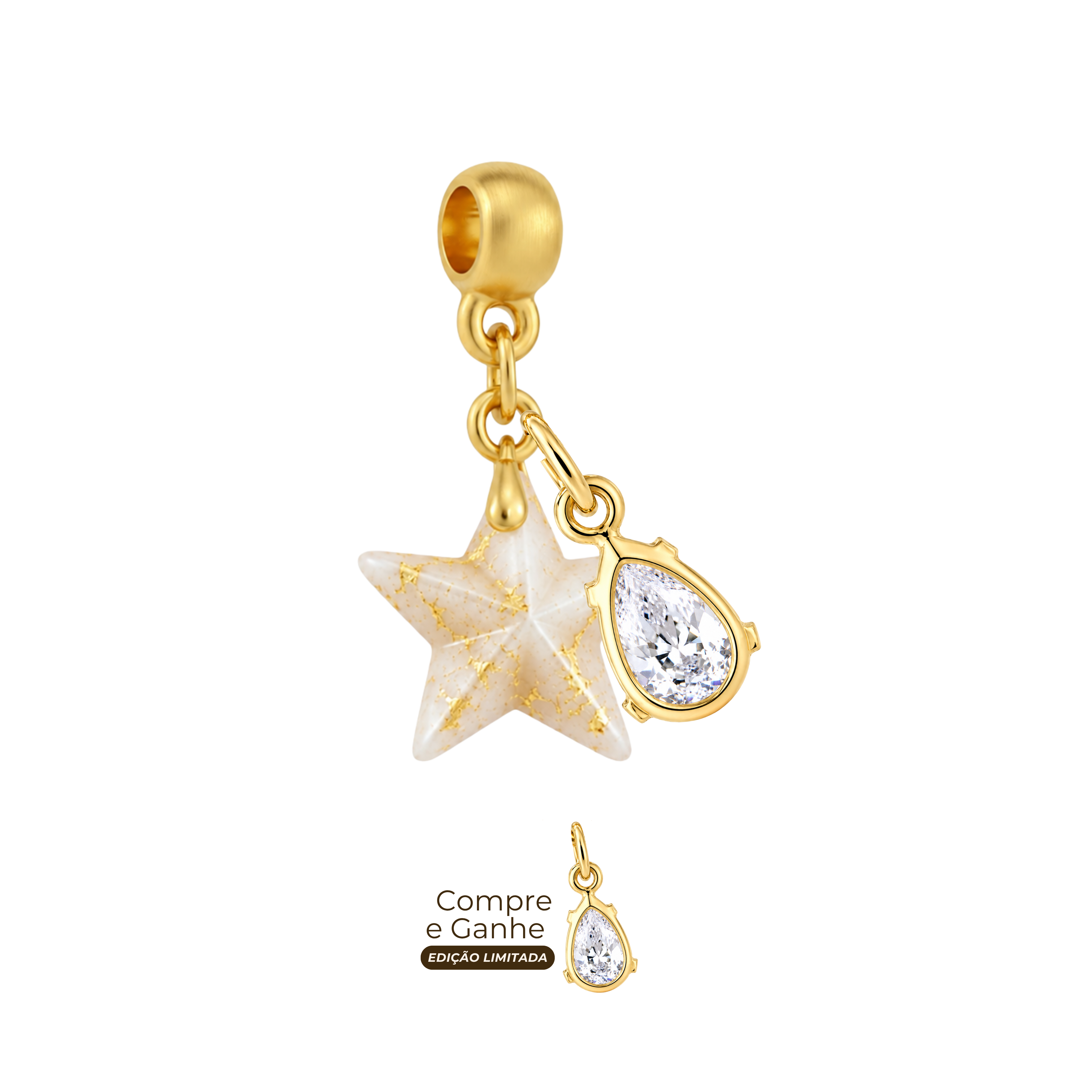 Mini Estrela com Folhas Douradas e Gota Zircônia
