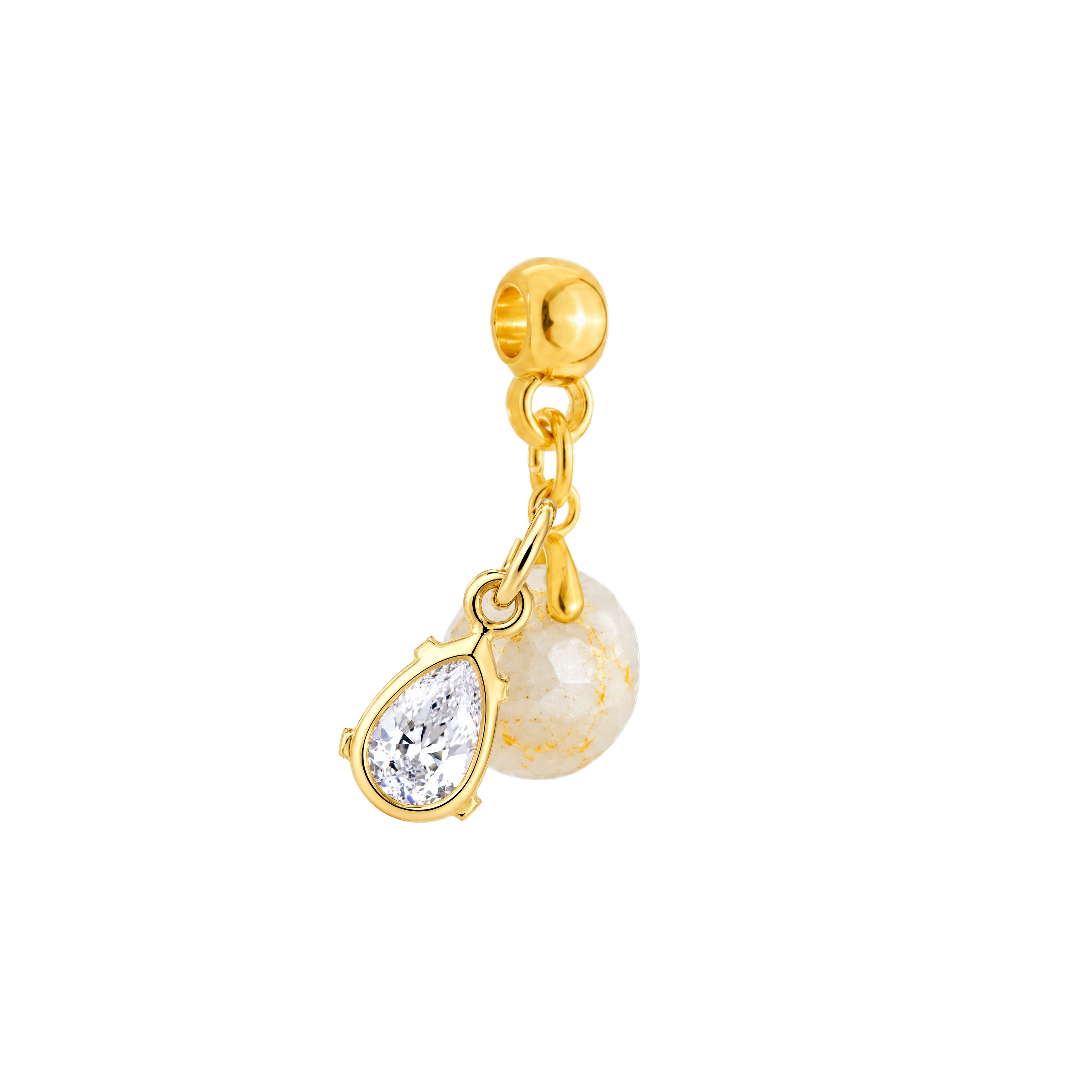 Mini Textured Circle Gold Leaf with Zirconia Drop