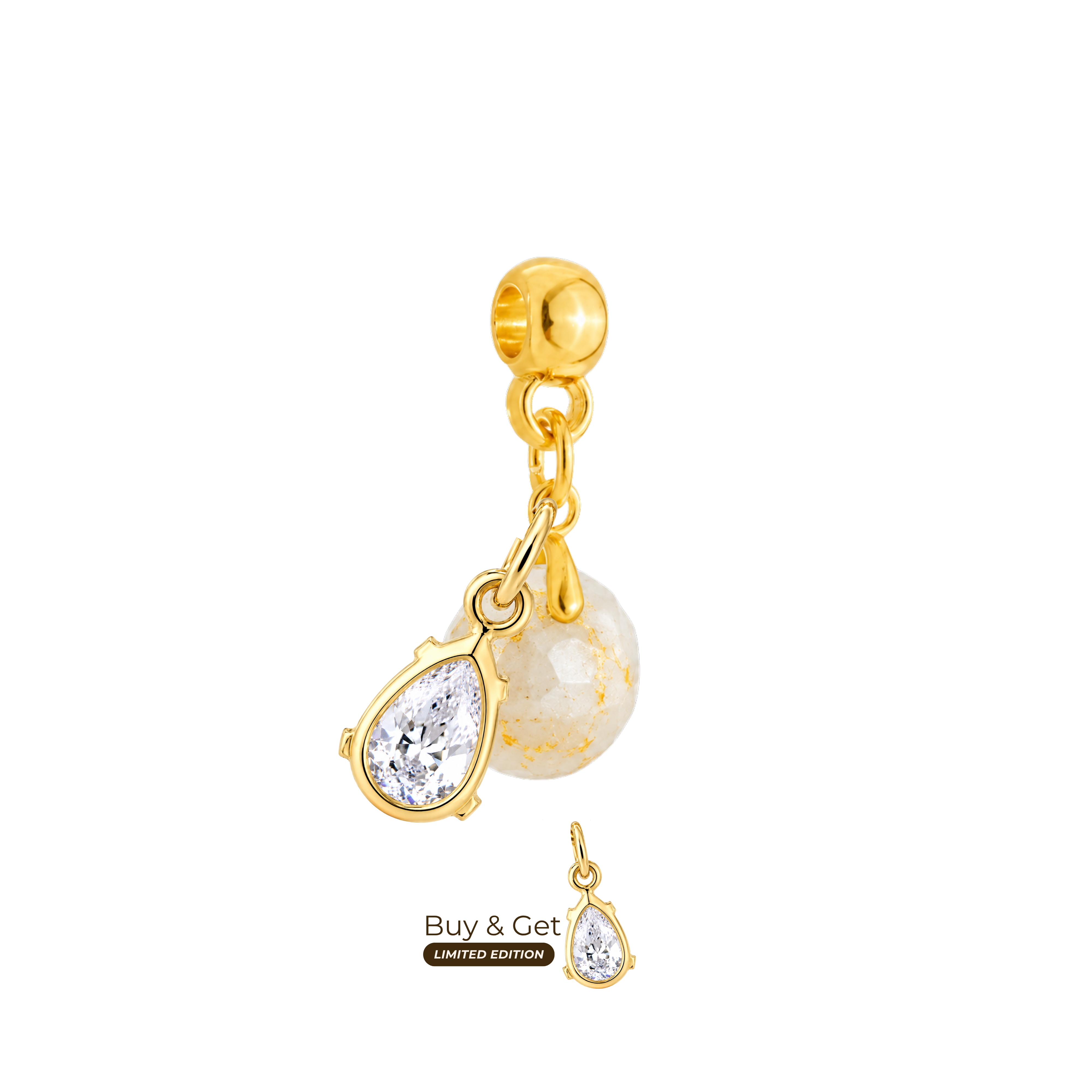 Mini Textured Circle with Gold Leaf and Zirconia Drop