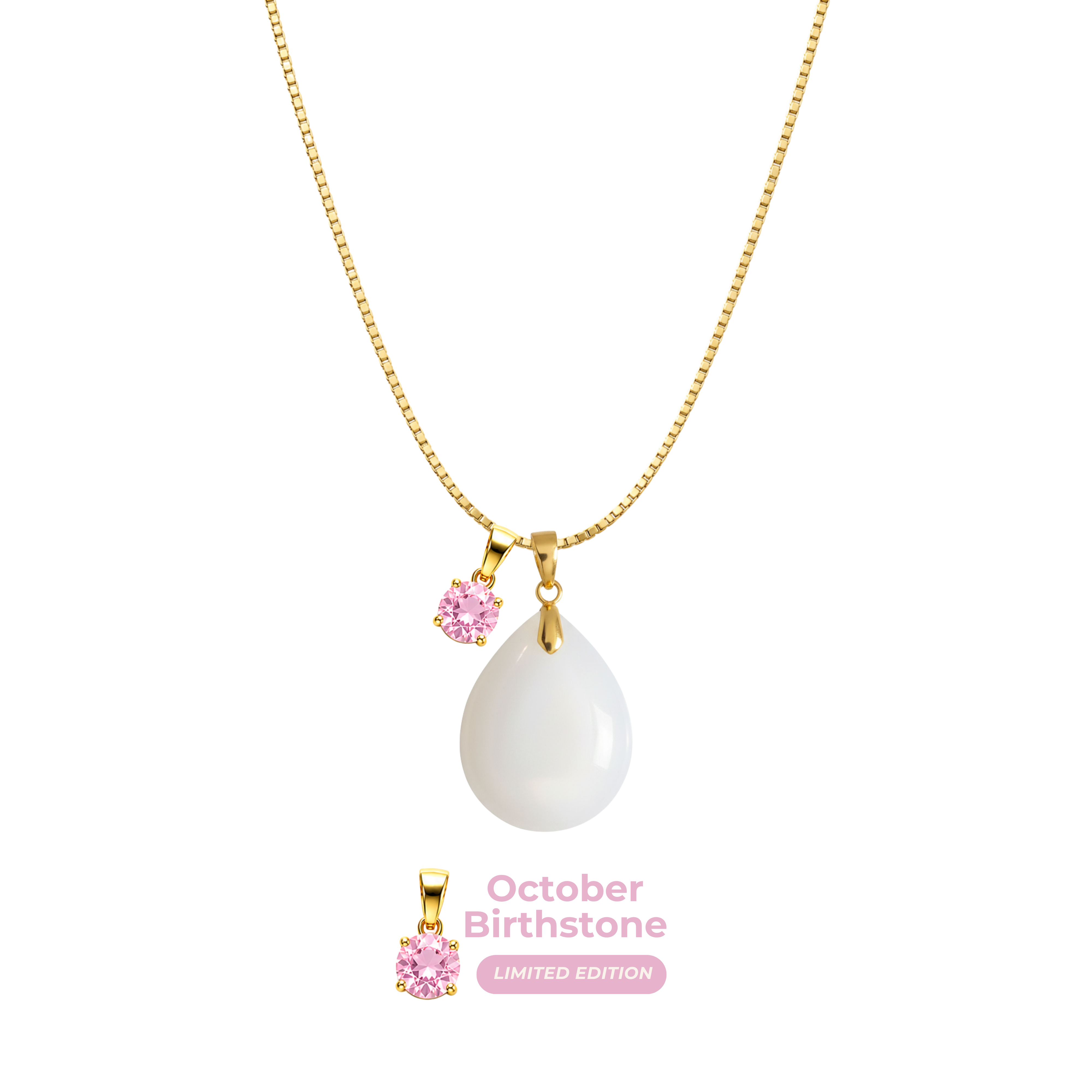 Mini Gota Gordita con Cadena y Colgante de Mes de Nacimiento